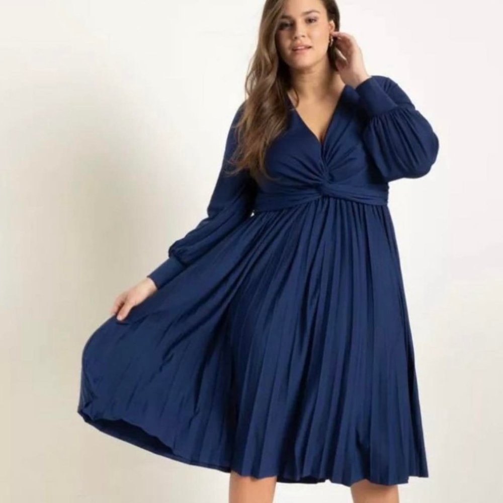 Eloquii Mina Knot Front Pleated Skirt Dress